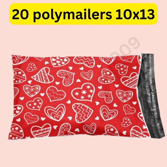 Custom Variety Pack Other - 20 red heart Valentines theme poly mailers shipping bags size 10x13